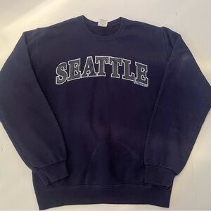 Vintage Y2K Seattle Print Crewneck, Navy, SIze Small